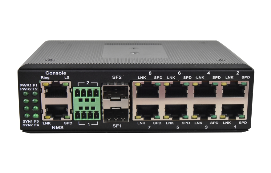 飞畅科技-网管型 工业级8路千兆电 物理隔离 转2路10G光 交换机