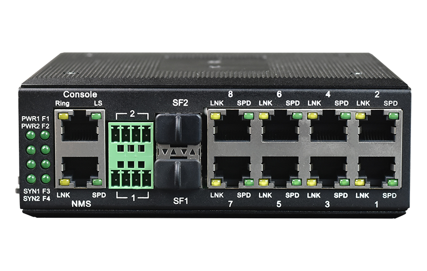 飞畅科技-网管型 工业级8路百兆电1路千兆光 光纤收发器