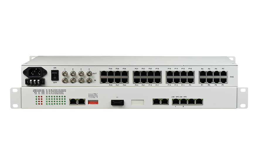 飞畅科技-32路电话+8E1+4GE+4路串口 电话光端机(19英寸1U)