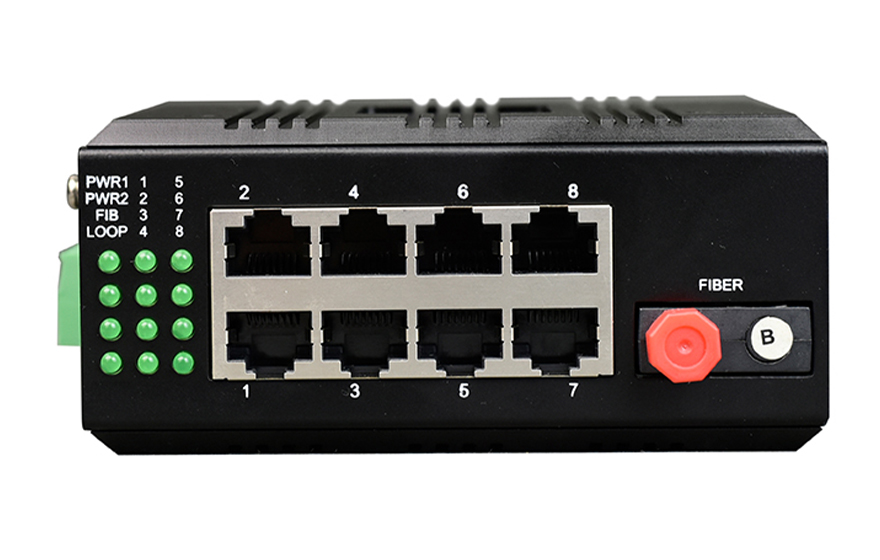 飞畅科技-mini工业轨式1路百兆光+8路百兆电光纤收发器