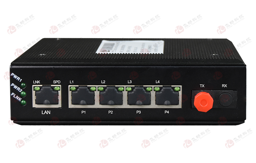 飞畅科技-工业轨式4路电话+1路以太电话光端机