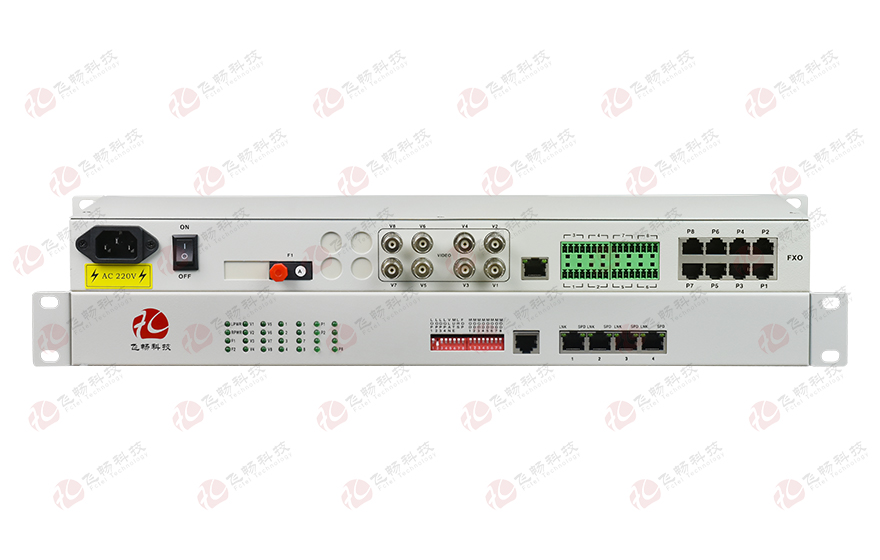 飞畅科技-8路视频+1路千电+2路百电(物理隔离)+8路电话+开关量+串口+数据光端机 专用光端机