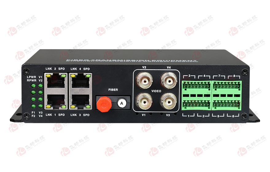 飞畅科技-4路视频+4路百电(物理隔离)+开关量+串口+电话光端机 专用光端机
