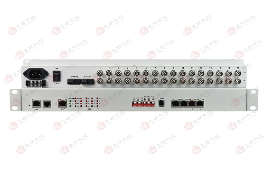 飞畅科技-16E1+4xFE(物理隔离)1+1光备份PDH光端机