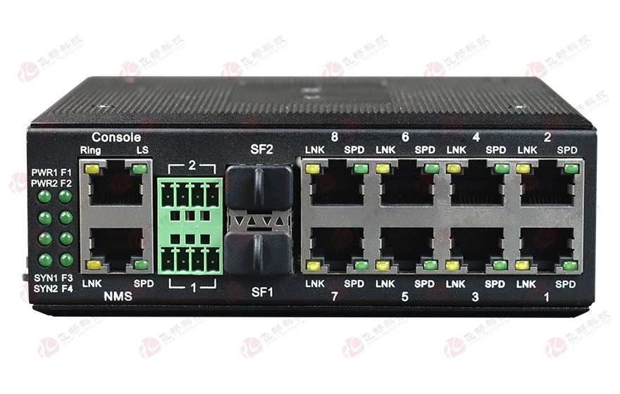 飞畅科技-网管型 工业级8路百兆电1路千兆光 光纤收发器