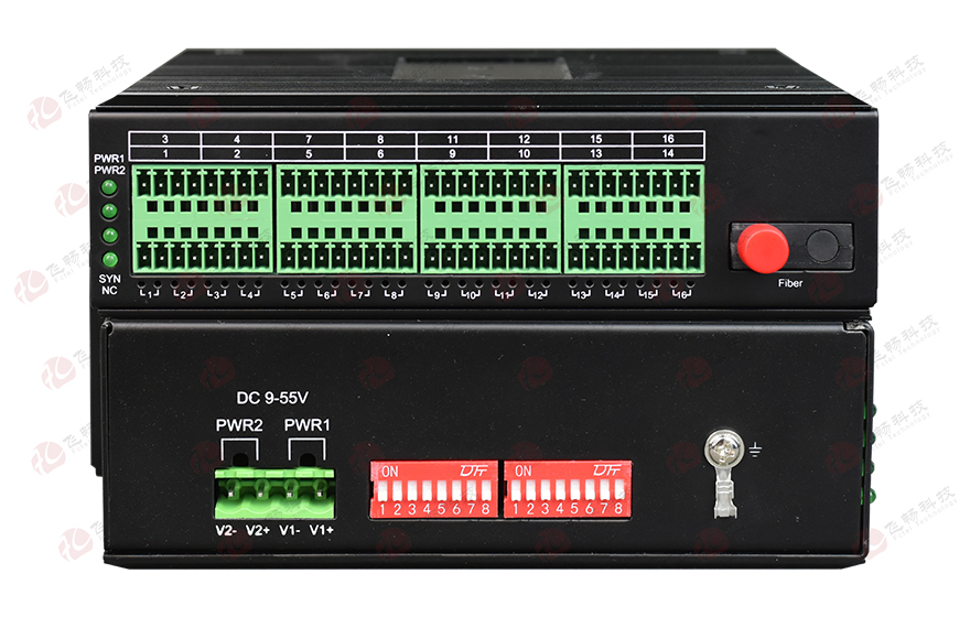飞畅科技-工业轨式 32路开关量光端机