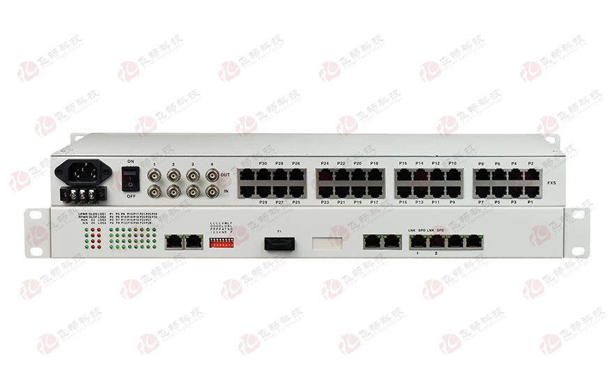 飞畅科技-32路电话+8E1+4GE+4路串口 电话光端机(19英寸1U)