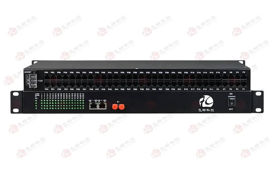 飞畅科技-64路电话（RJ11）+2路百兆以太网 电话光端机