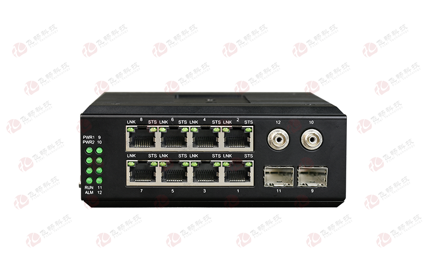 飞畅科技-工业轨式管理型 带bypass功能 8路千兆电+4路千兆光交换机