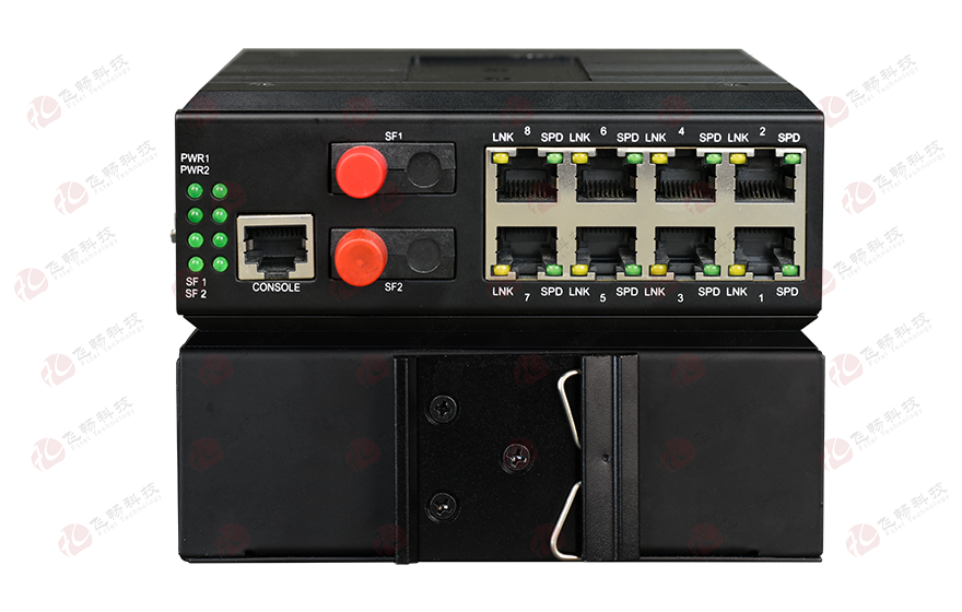 飞畅科技-简单WEB管理型 工业轨式 2路千兆光转8路千兆电交换机