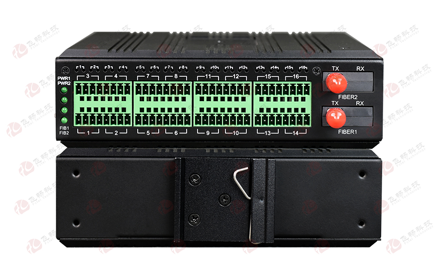 飞畅科技-工业轨式 32路开关量(1+1光纤备份)光端机