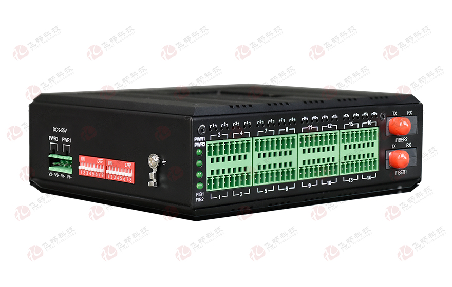 飞畅科技-工业轨式 32路开关量(1+1光纤备份)光端机