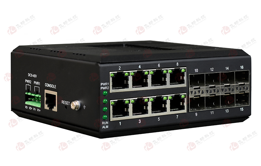 飞畅科技-工业轨式 管理型8路千兆电+8路千兆SFP光口