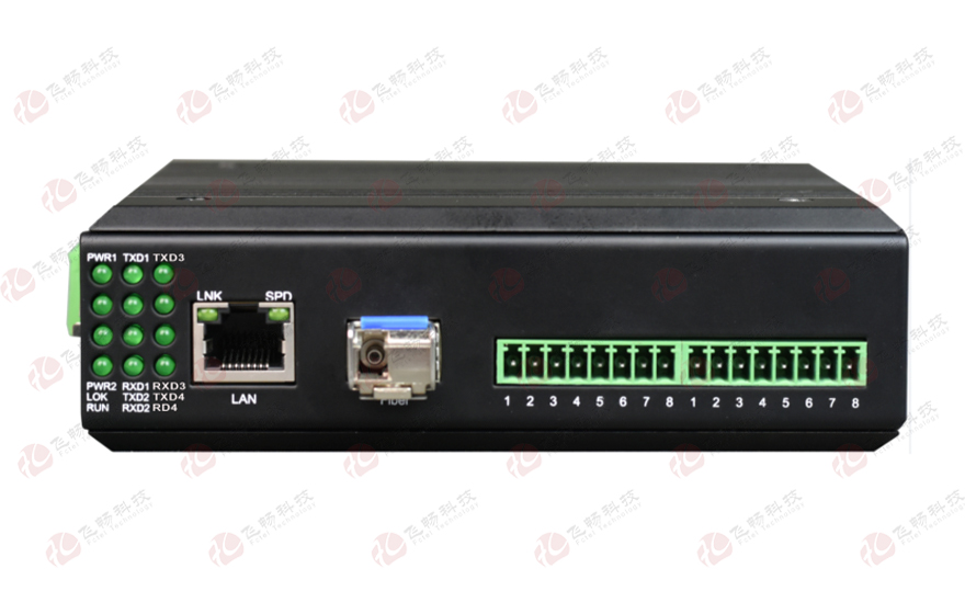 飞畅科技-工业轨式1-8路DI/DO/AI/AO开关量模拟量服务器(带1光1电交换口)