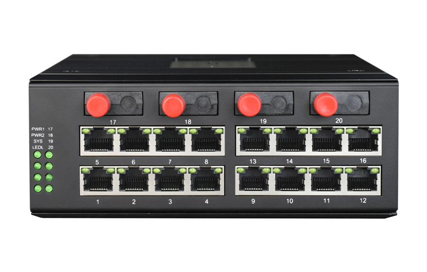 飞畅科技-工业轨式 全国产轻管理型16路千兆电+4千兆固定或SFP光口 交换机