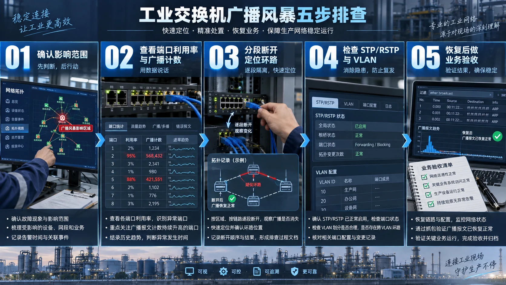 工业交换机广播风暴五步排查